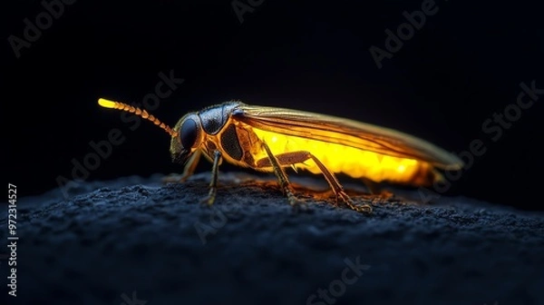 Fototapeta A glowing firefly on a dark surface.
