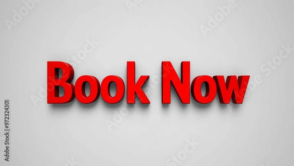 Fototapeta Book now word 3d red lettering on plain white background