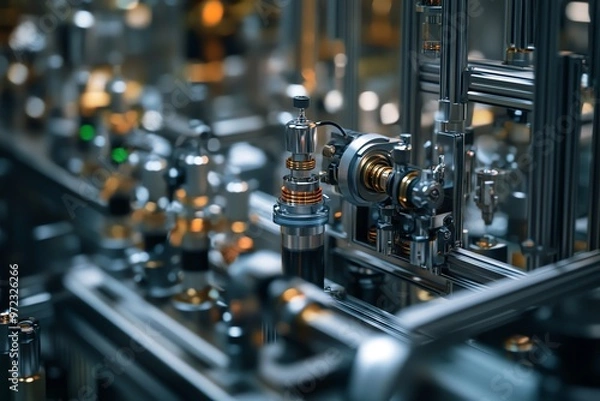 Fototapeta Close-up of a Metal Gear Mechanism in a Manufacturing Process