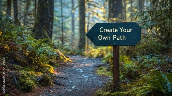 Obraz Create Your Own Path Forest Trail Sign Motivational