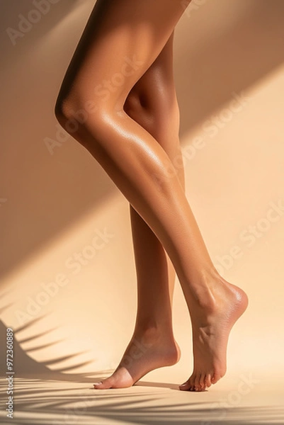 Obraz Smooth, tanned female legs showcasing the results of effective epilation or hair removal