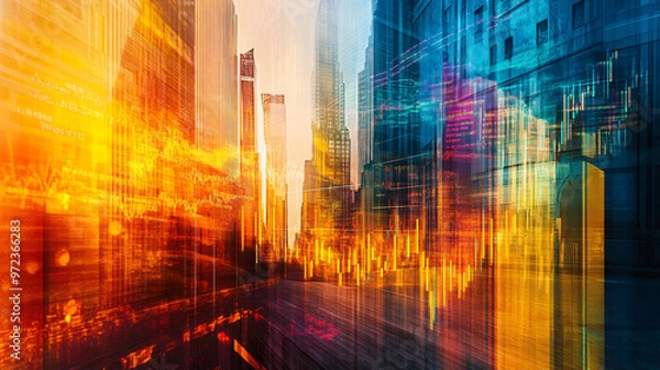 Obraz Double exposure effect showcasing financial district skyline and growth, ideal for real estate business concept