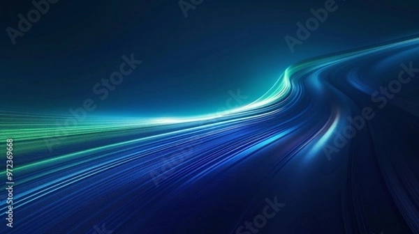 Fototapeta A vibrant abstract background with flowing lines of blue and green light, creating a sense of motion and depth. Product presentation background.
