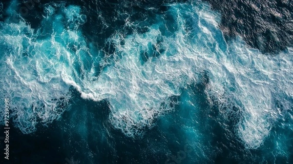 Fototapeta Powerful Ocean Waves Crashing on Rocks, Dramatic Sea View Generative AI