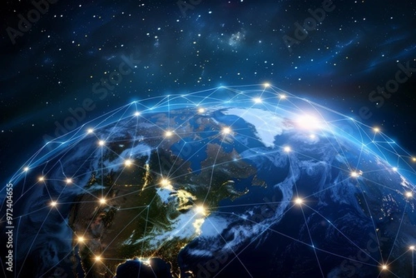 Obraz Digital Illustration of Earth with Global Network Connections Depicting Connectivity.