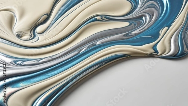 Obraz Abstract Swirling Blue, Silver and Beige Liquid Marble Pattern