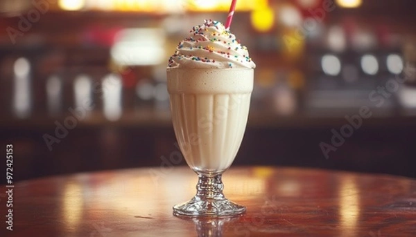 Fototapeta A Whipped Cream Milkshake Topped with Sprinkles
