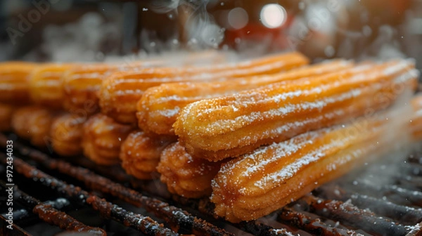Obraz Close Up of Churros with Powdered Sugar on a Black Grate - Food Photography