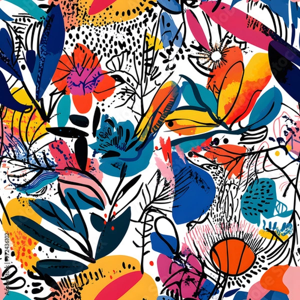 Fototapeta floral and leaf seamless patterns in doodle-style tile designs with graphic format.