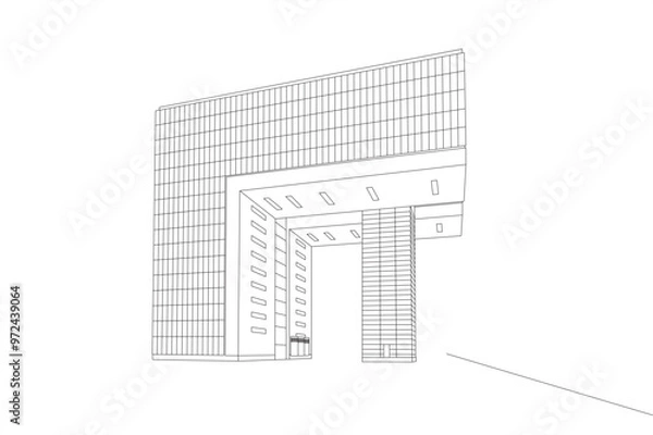 Fototapeta Crane house South building in the Rheinauhafen on the Rhine in Cologne, Germany. 3D line illustration in black.