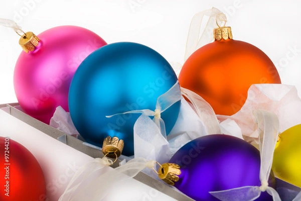 Fototapeta Christmas baubles boxed and unboxed, put away and get them out.