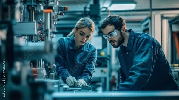 Obraz Industrial Workers Operating Machinery in Factory