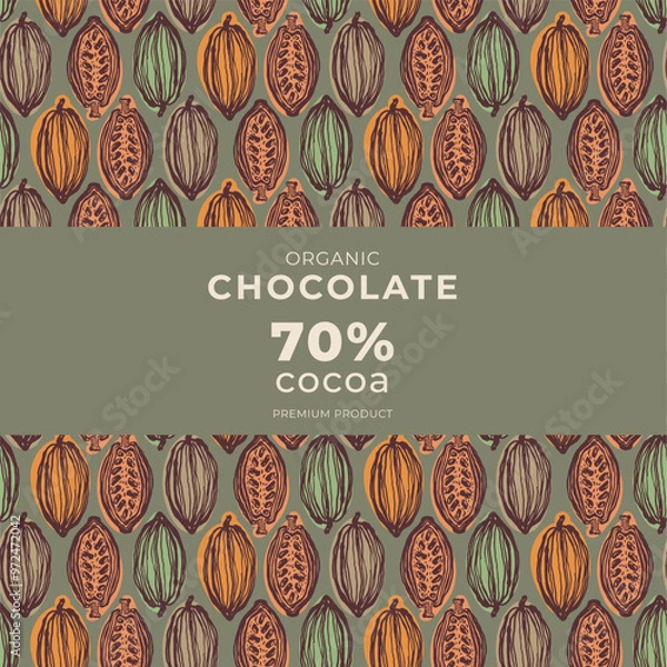 Fototapeta Cocoa bean illustration. Vintage style design template. chocolate cocoa beans. Vector illustration