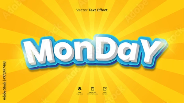 Fototapeta Monday editable 3d text effect template vector typography design
