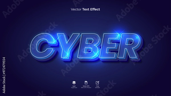 Fototapeta Cyber technology editable 3d text effect template vector typography design