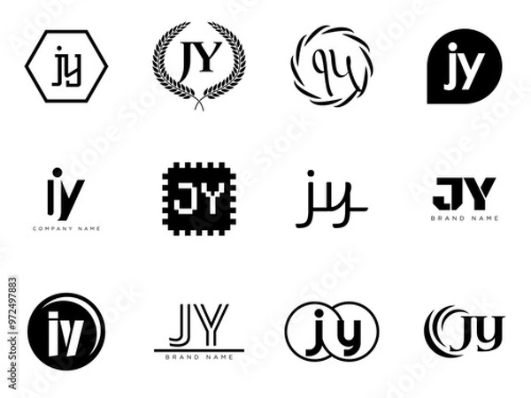 Fototapeta JY logo company template. Letter j and y logotype. Set different classic serif lettering and modern bold text with design elements. Initial font typography.