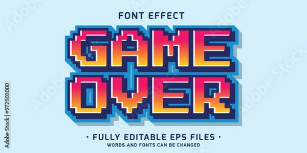 Fototapeta vintage arcade game 3d style text effect in vibrant color and game over text