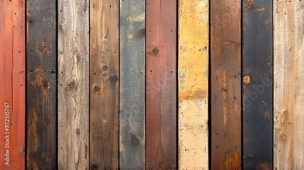 Fototapeta Rustic wood background with weathered planks in various colors.