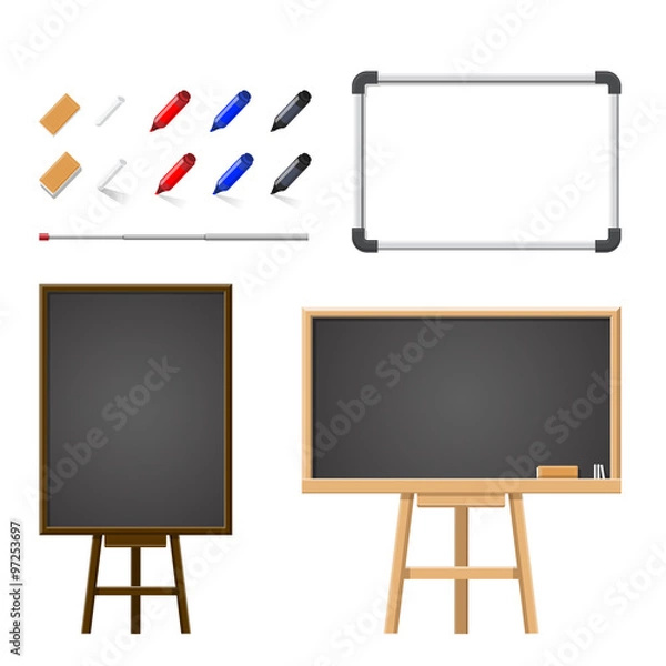 Obraz Set of Blank White Boards and black board - vector illustration