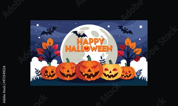 Obraz Vector Halloween Scene with Large Full Moon.