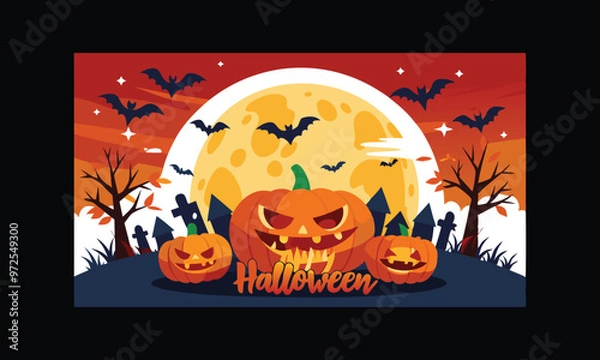 Obraz Vector Halloween Scene with Large Full Moon.