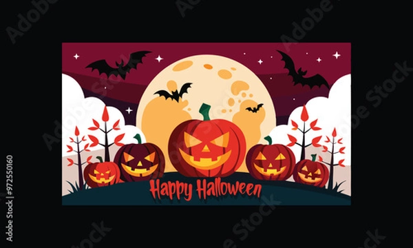 Obraz Vector Halloween Scene with Large Full Moon.