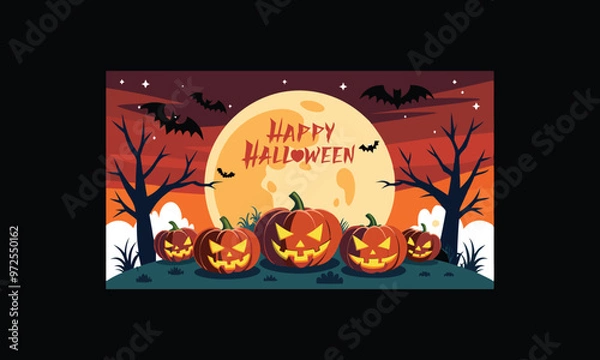 Obraz Vector Halloween Scene with Large Full Moon.