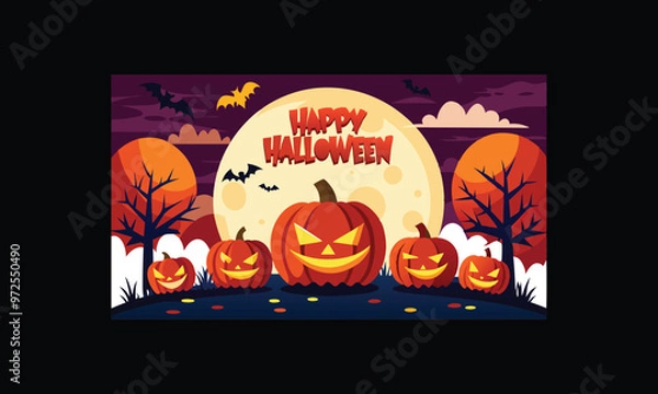 Obraz Vector Halloween Scene with Large Full Moon.
