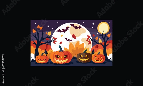 Obraz Vector Halloween Scene with Large Full Moon.