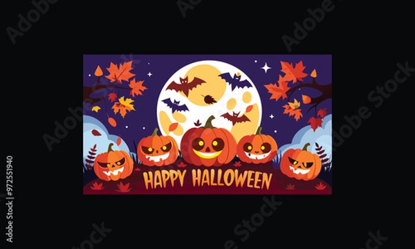 Obraz Vector Halloween Scene with Large Full Moon.