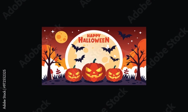 Obraz Vector Halloween Scene with Large Full Moon.
