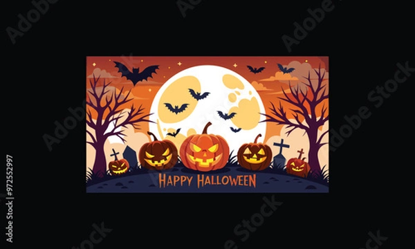 Obraz Vector Halloween Scene with Large Full Moon.