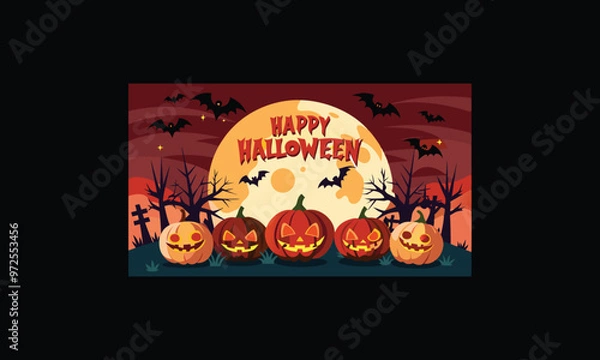 Obraz Vector Halloween Scene with Large Full Moon.