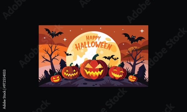 Obraz Vector Halloween Scene with Large Full Moon.