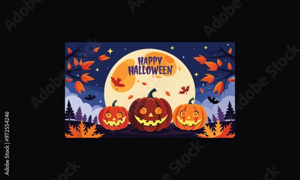 Obraz Vector Halloween Scene with Large Full Moon.