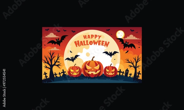 Obraz Vector Halloween Scene with Large Full Moon.