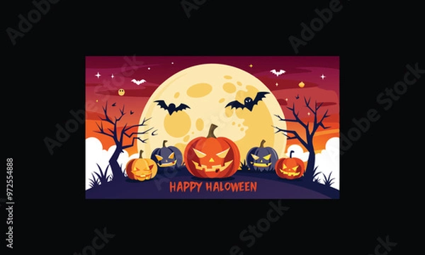 Obraz Vector Halloween Scene with Large Full Moon.