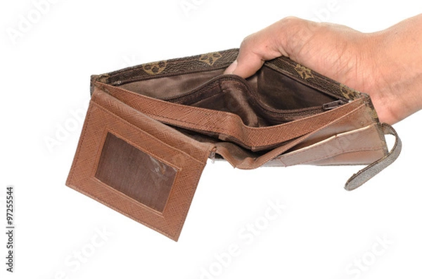 Fototapeta No have Money in the wallet on white background