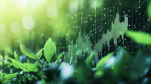 Obraz Illustration of eco-friendly finance growth depicted by an upward graph, showcasing environmentally responsible practices and ethical financial management