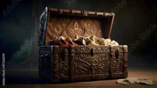 Obraz old wooden box with clothes