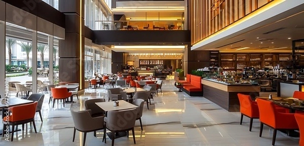Obraz Contemporary cafe within a hotel lobby.