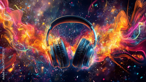 Obraz Vibrant Music Explosion with Headphones