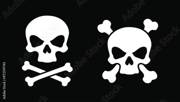 Obraz Minimal skull and crossbones on black background. Vector illustration
