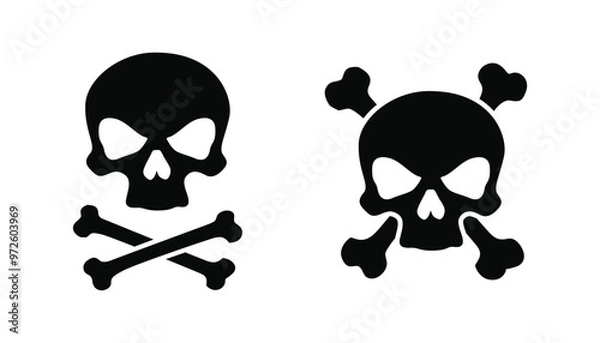 Obraz Minimal skull and crossbones on white background. Vector illustration