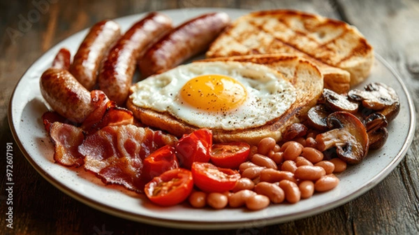 Fototapeta A tasty English breakfast. AI generative.