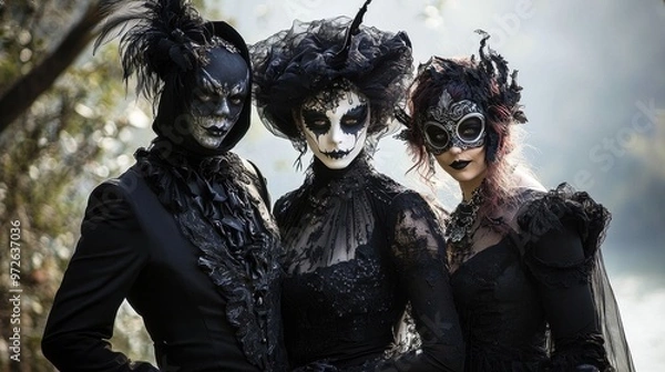 Fototapeta Design a Halloween costume party where everyone is dressed as gothic characters from a dark fantasy world 50 keywords