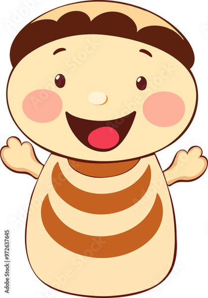 Fototapeta Cute kawaii bread. Bakery food cartoon character. Simple form. Vector drawing.