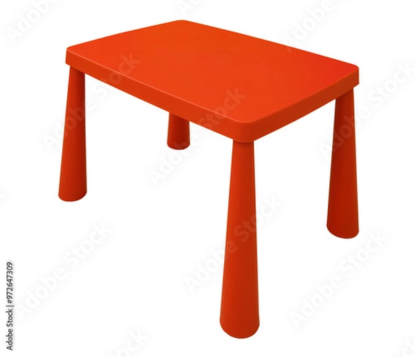 Fototapeta Simple red plastic table for children isolated on white background. Furniture for kids concept
