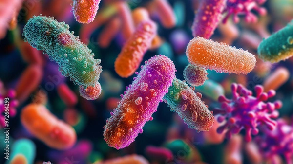 Fototapeta Microscopic View of Bacterial Cells in Detailed Magnification