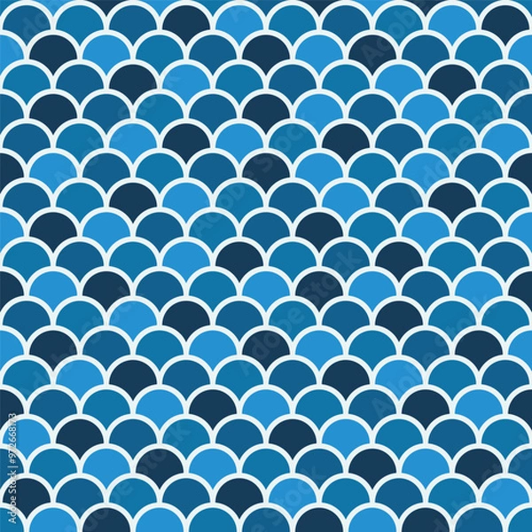 Fototapeta monochrome blue colored fish scales seamless pattern